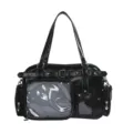 Bolso tote negro estilo colegio japones ita bag con ventana transparente de cuero PU. - Con Compartimento Oculto (Puede Ocultar Panel de Luz) / Negro