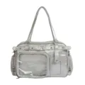 Bolso ita estilo japonés plateado tote bolsillo transparente bolso escolar bandolera - Con Compartimento Oculto (Puede Ocultar Panel de Luz) / Plateado