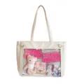 Bolso tote Ita de gran capacidad en piel sintética estilo japonés con ventana transparente - Blanco