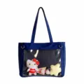 Bolso itabag transparente azul oscuro gran capacidad estilo ins japonés con bonito peluche. - Azul