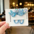 Korean kids hair tie cute rabbit shiny bead blue elastic hair rope double head hair accessory - Blue Bunny