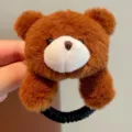 Plush brown bear hair scrunchie, cute 3D cartoon animal elastic hair band for kids and girls. - Bear Hair Tie / Brown