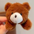 Cute brown plush teddy bear hair tie for kids, soft winter fluffy cartoon hair rope accessory. - Bear Hair Clip / Brown