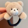 Fluffy bear hair tie cute plush pony tail holder elastic rubber band for kids girls - Bear Hair Tie / Beige
