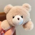 Cute plush teddy bear hair tie for women and kids, soft fluffy cartoon animal hair rope for autumn. - Bear Hair Clip / Beige