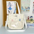 Japanese cute ita bag clear window star printed canvas shoulder school backpack for teens - Single Bag / Beige