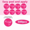 Round pink free gift sticker detail showing 2.5cm size and 500pcs per roll design. - 500 Pieces 2.5cm / Pink (B431)