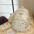 Mochila linda con estampado de estrellas gran capacidad bolsillo transparente escolar - Con Tablero de Exhibición / Blanco