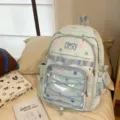 Mochila escolar bonita con estampado de estrellas coloridas y bolsillo frontal transparente. - Con Tablero de Exhibición / Azul