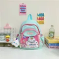 Lindo mochila ita bolsillo transparente kawaii mochila escolar casual bolsa estética - Azul Pequeño Con Accesorios De Imagen 1
