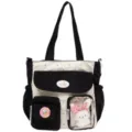 bolso tote de lona de gran capacidad en bloque de color retro bolso de hombro chica linda - Negro