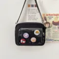 Bolso cruzado de lona transparente lindo de estilo japonés para estudiantes casual - Con Insignias / Negro
