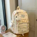 Joli sac à dos imprimé étoiles grande capacité cartable avec poche transparente et pendentif. - Avec Charme / Jaune