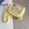 Japanese ins style yellow canvas ita bag shoulder bag with transparent window and cute pins. - With Badges / Yellow