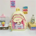 Cute Japanese ins style canvas ita backpack with transparent pocket for daily casual wear. - Yellow Small With Picture Accessories 2