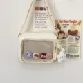 White canvas ita bag with transparent mesh pocket, stylish crossbody messenger bag. - With Pendant and Badges / White