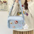 Light blue ita bag shoulder bag sweet style canvas crossbody bag student fashion casual - With Pendant and Badges / Blue