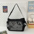Bolso bandolera de lona negra con ventana transparente bolsa casual de gran capacidad - Negro