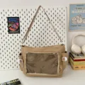Japanese style transparent ita bag minimalist canvas crossbody shoulder bag for daily use - Khaki