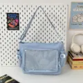 Japanese style ins transparent badge ita bag canvas large capacity crossbody bag light blue - Sky Blue