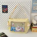 Japanese Ins Style Yellow Transparent Ita Bag Cute Canvas Shoulder Crossbody Bag Student - Yellow (With Bear Pendant)