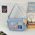 Japanese Ins Style Transparent Ita Bag Large Capacity Shoulder Messenger Crossbody Bag Light Blue - Sky Blue (With Bear Pendant)