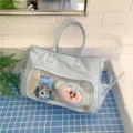 Bolso tote de cuero PU azul claro con ventana transparente gran bolsa ita para uso diario - Azul