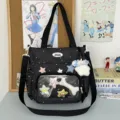 Japanese style polka dot ita bag black star transparent pocket crossbody shoulder bag - With Charm / Black