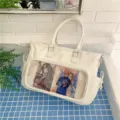 Bolso ita blanco de cuero PU con ventana transparente para merch y tarjetas de anime. - Blanco