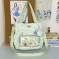 Japanese style polka dot ita bag clear window shoulder bag cute student tote backpack - With Charm / Green