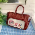 Bolso tote Ita de charol con ventana transparente de gran capacidad para fans del anime - Rojo