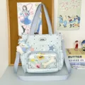 Japanese cute polka dot ita bag with transparent front pocket, sweet blue shoulder student bag - With Charm / Blue
