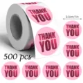 500 Stk rosa Danke Aufkleber Rolle runde metallische Folie Etiketten für Geschenkverpackung - B271 Rosa und Gold / 500 Stück 2.5cm