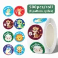 Cartoon animal stickers roll, 500 pcs round reward stickers for kids, teachers, and classroom. - Model B215 / 500 Pieces Pack (2.5cm)