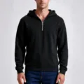 Herren schwarzer Pullover mit Viertelreißverschluss und Kapuze, lässiges Fleece-Oberteil für Alltag. - S / Oberteile / Schwarz
