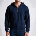 Herren dunkelblaue Fleece Kapuzenpullover mit halbem Reissverschluss Freizeit Sweatshirt. - S / Oberteile / Marineblau