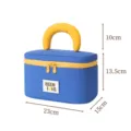 Grande borsa cosmetica blu con manico giallo, custodia portatile per trucco da viaggio. - Blu