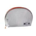 Borsa cosmetica in rete grigia con zip arancione, custodia semicircolare per il trucco da viaggio. - Grigio