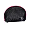 Borsa cosmetica in rete nera con cerniera rosa semi rotonda portatile da viaggio per trucco. - Nero