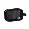 Borsa da toeletta in rete nera con zip rosa, grande organizer cosmetico portatile da viaggio. - Nero