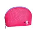 Pink mesh cosmetic bag with purple zipper, portable travel makeup pouch and toiletry organizer. - Rose Red