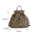 Borsa a mano con coulisse stampa leopardo, elegante borsa a tracolla da lavoro e borsa pranzo. - Leopardo marrone