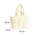 Light yellow padded quilted tote bag, soft square leather shoulder handbag, 41cm variant. - L / Milk Beige