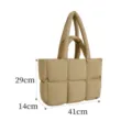 Stylish padded quilted tote bag, soft PU leather shoulder handbag with large capacity. - L / Light Coffee