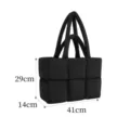 Black padded grid tote bag, soft quilted handbag and chic shoulder bag for women. - L / Obsidian Black