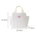 White quilted lunch bag with heart pattern and polka dots, portable handbag for office and school. - White with Black Dots