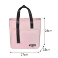 Pink insulated lunch bag with black handles and size dimensions, perfect for daily use. - L / Pink