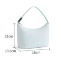 Light blue oxford cloth bento bag handbag with curved mouth and adjustable strap design. - Blue