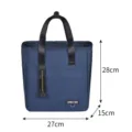 Blue insulated lunch bag with black handles and dimensions 27x15x28cm for daily meals. - L / Navy Blue