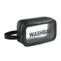 Black PU and PVC transparent travel toiletry wash bag with side handle for daily cosmetic storage. - M / Black